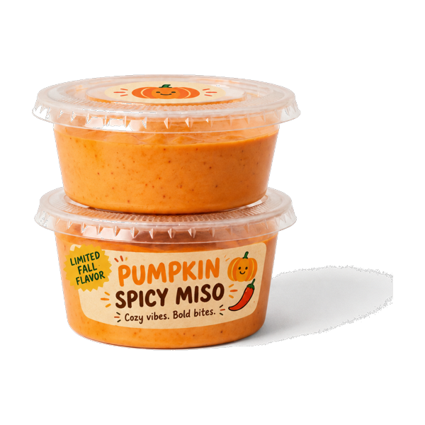 Two stacked pods of VARY Pumpkin Spicy Miso pasta sauce, a limited fall flavor
